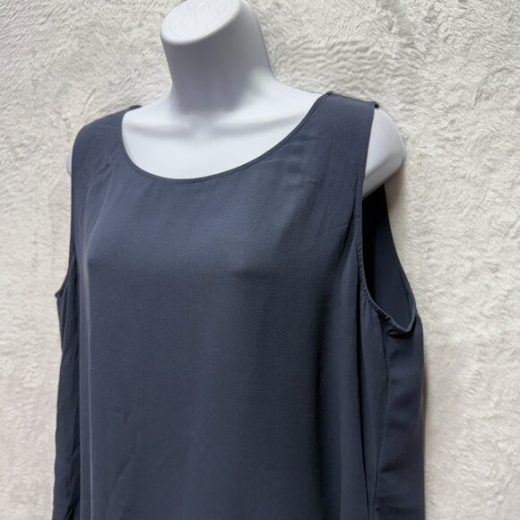 Eileen Fisher Georgette Silk Crepe Tank Top Womens Large Navy Blue Sophisticated - Picture 3 of 12